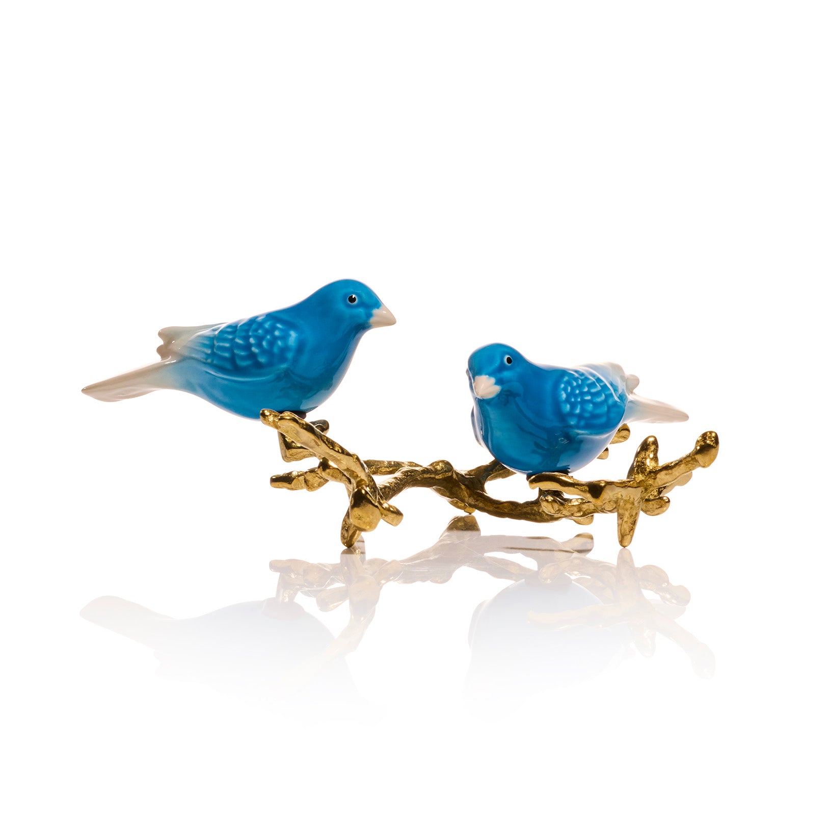 Blue Canaries with Natural Brass Branch, Pair