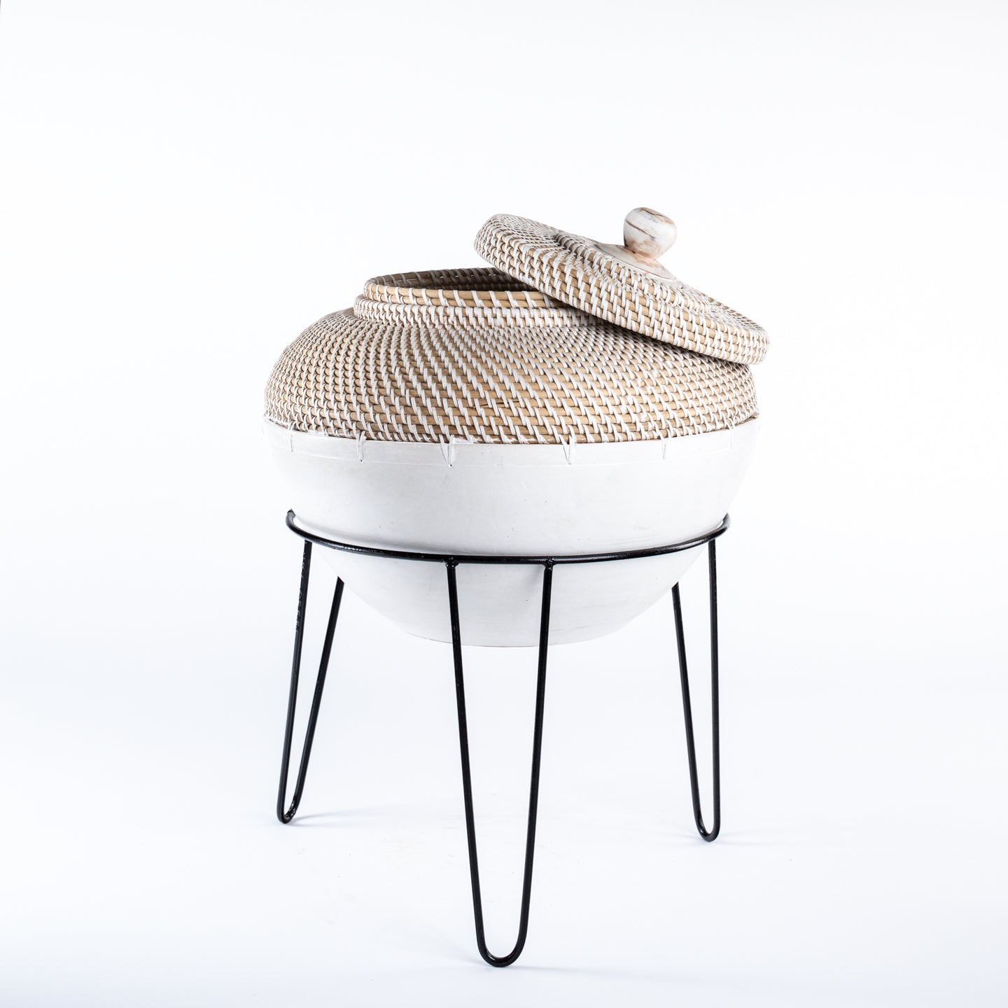 Lidded Woven Basket on Stand - Shop JJUIN