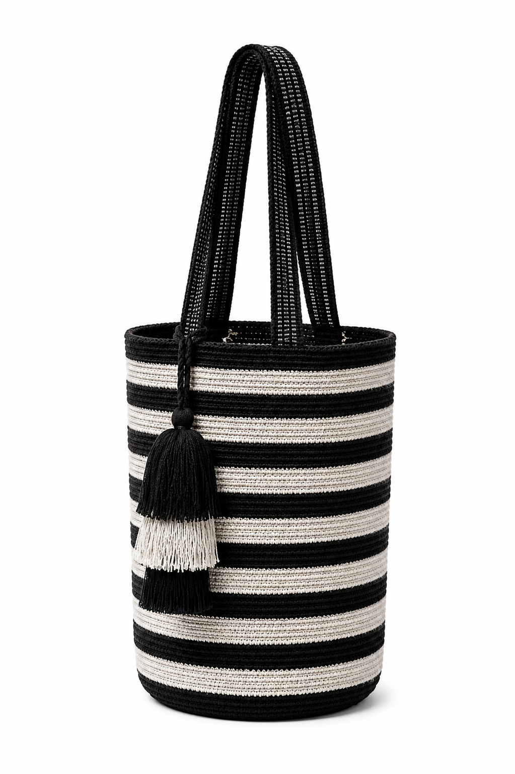 Colombia Tote Bag with Tassel - Black & White Stripe