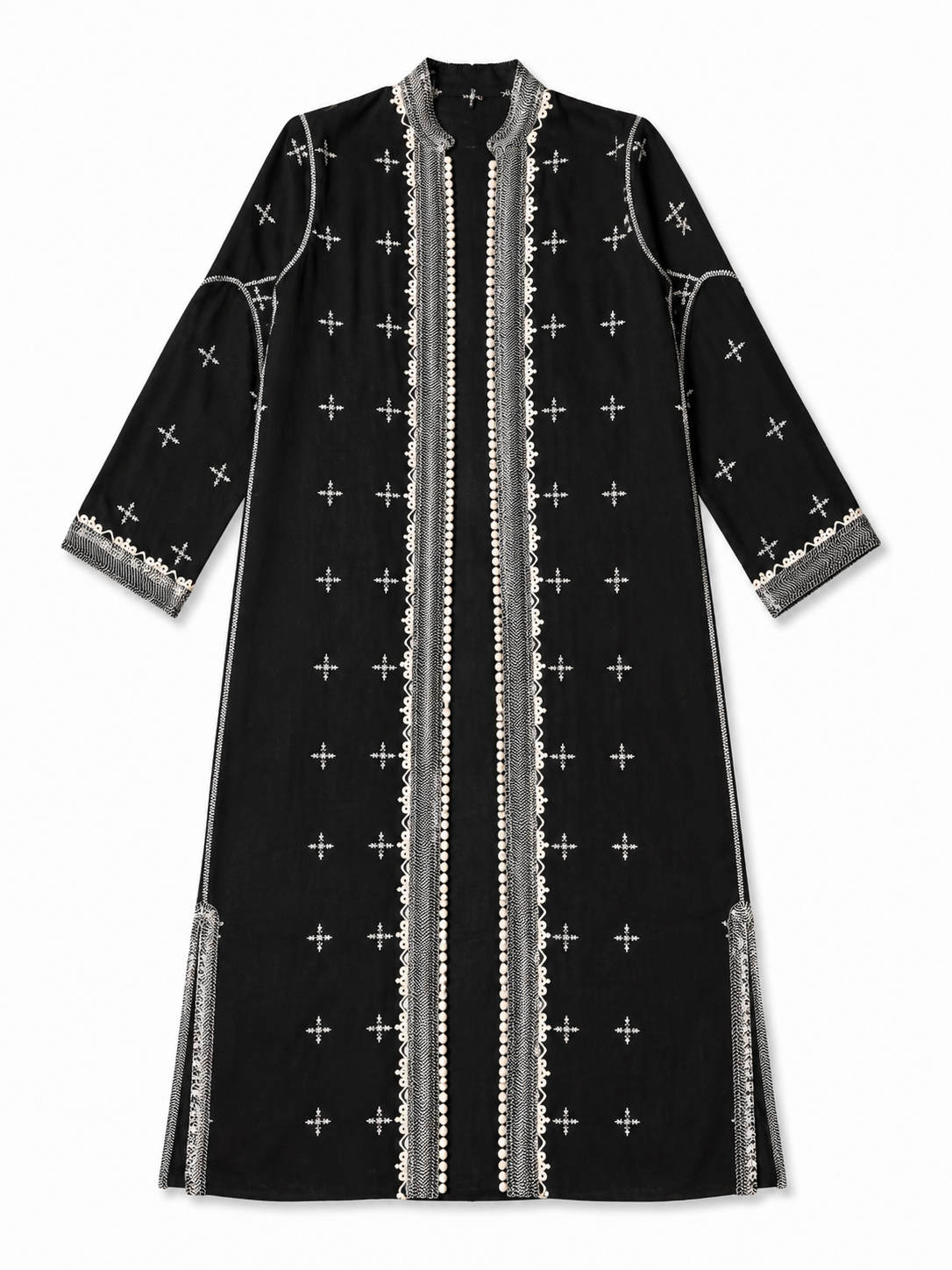 Moroccan Kaftan with Front Open - Black