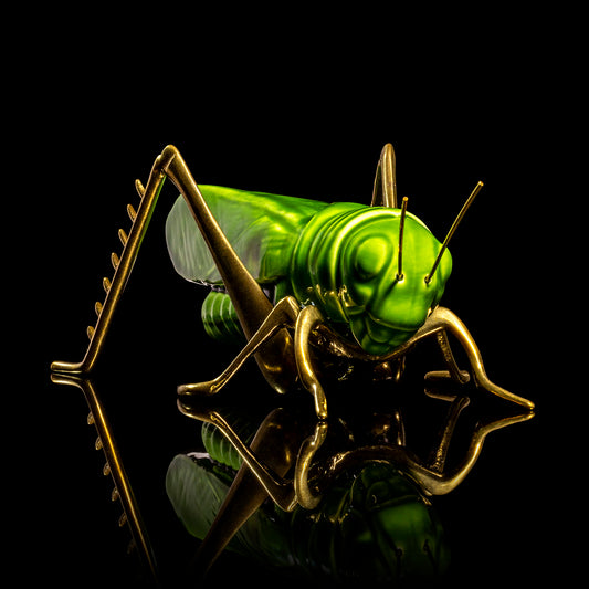 Green Grasshopper with Natural Brass Legs