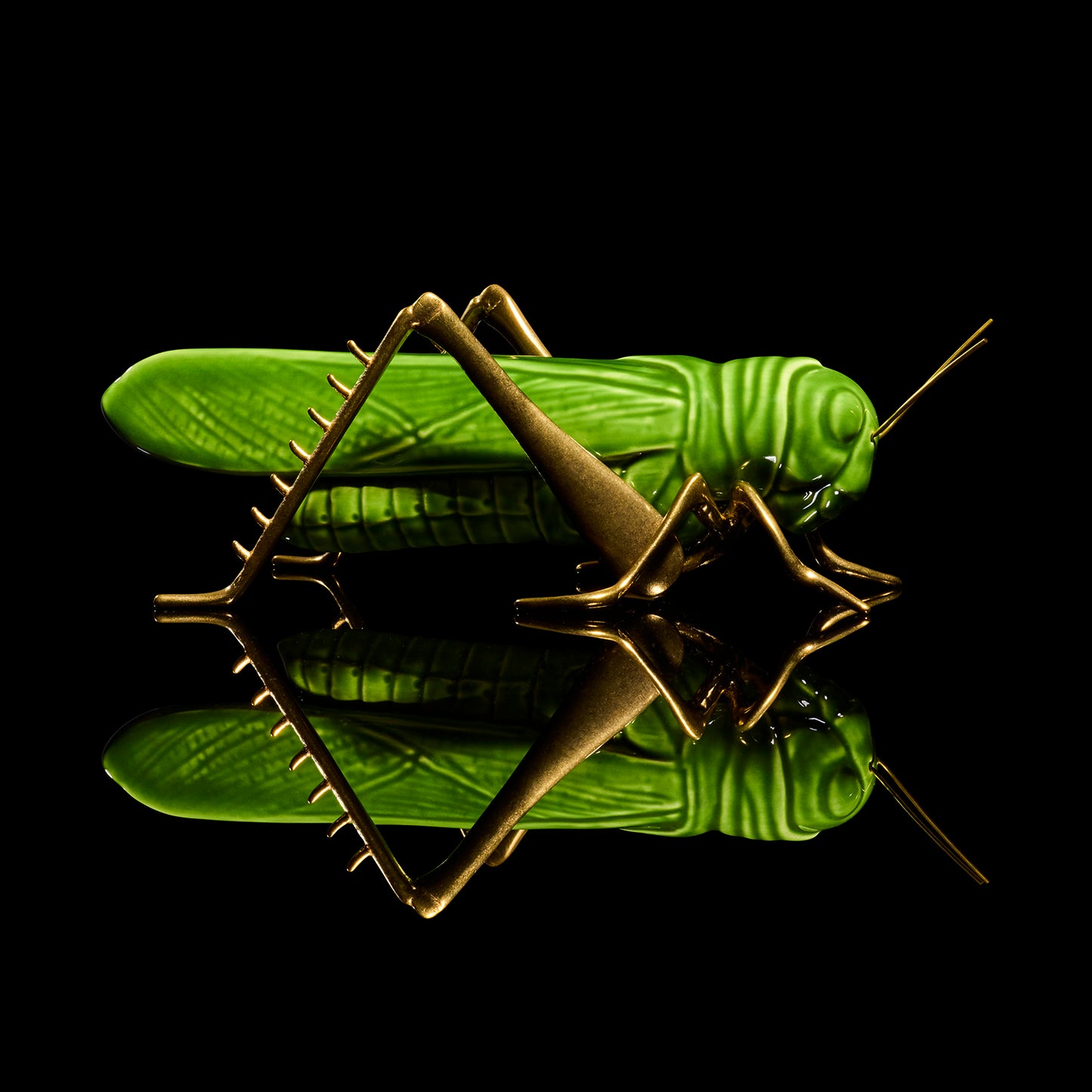 Green Grasshopper with Natural Brass Legs