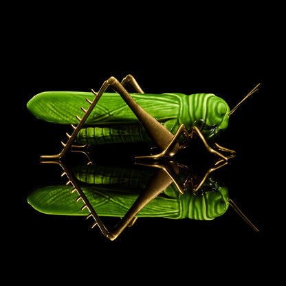Green Grasshopper with Natural Brass Legs