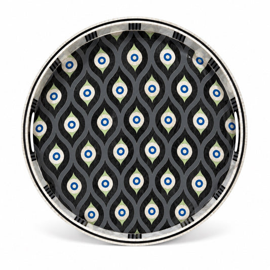 Round Lacquer Tray - Black Evil Eye