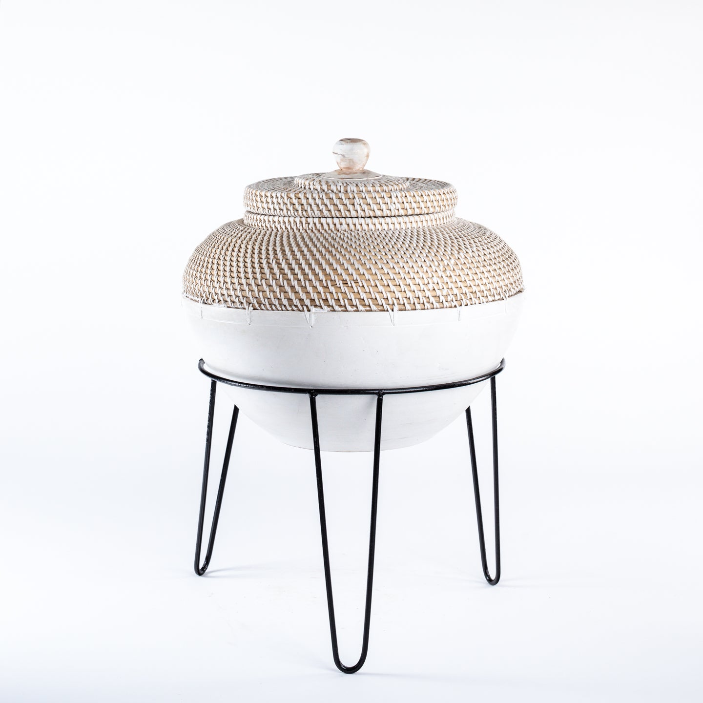 Lidded Woven Basket on Stand