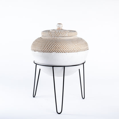 Lidded Woven Basket on Stand