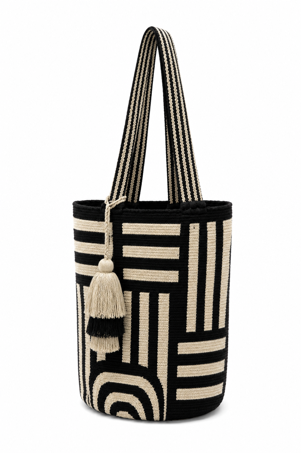 Colombia Tote Bag with Tassel - Black & White