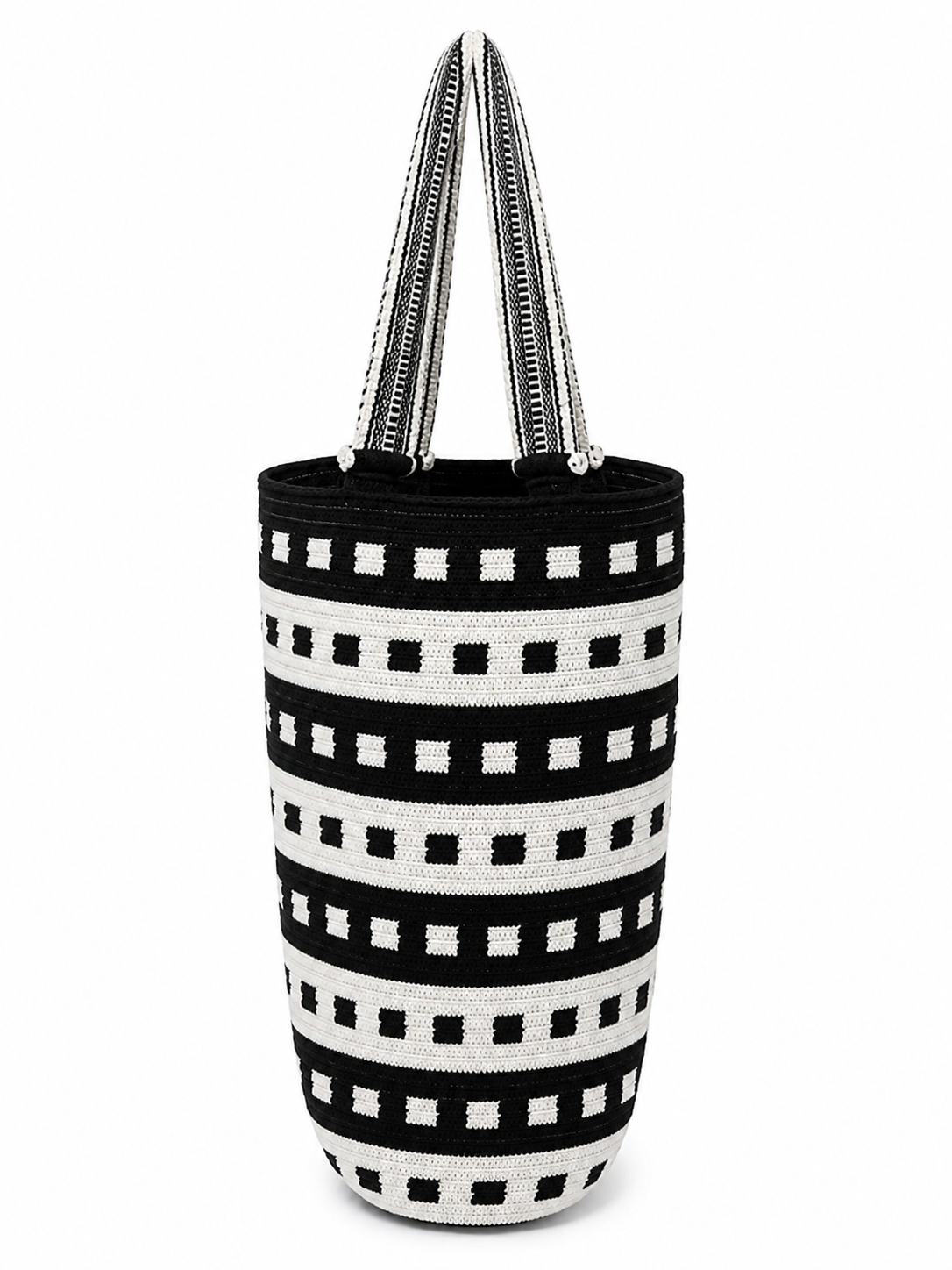 Colombia Tote Bag with Tassel - Square Dot Black and White