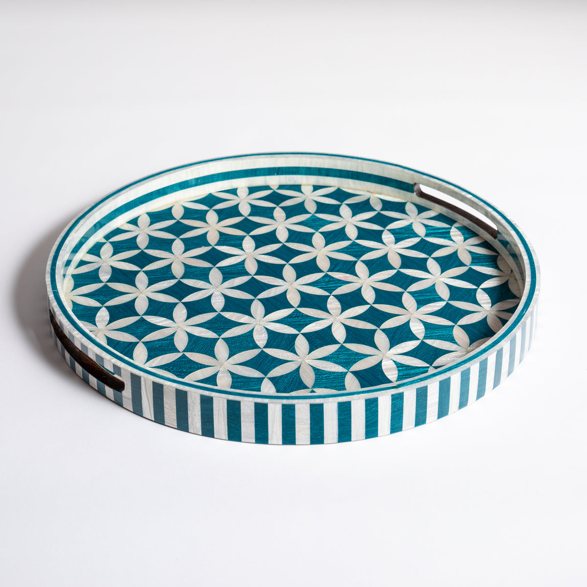 Round Lacquer Tray - Green Floral