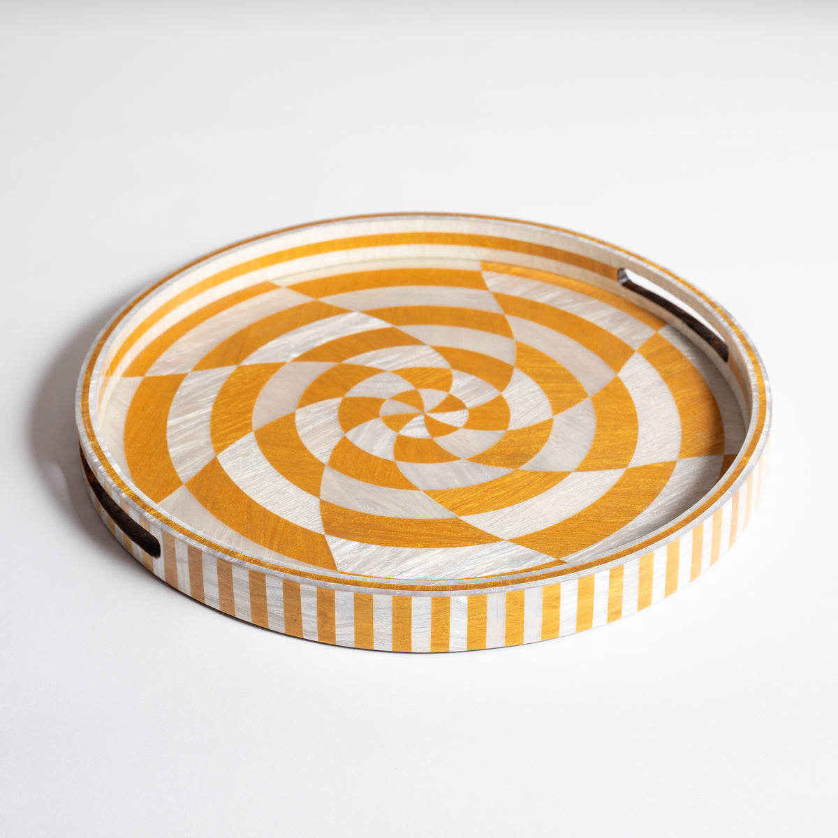 Round Lacquer Tray - Gold Swirl