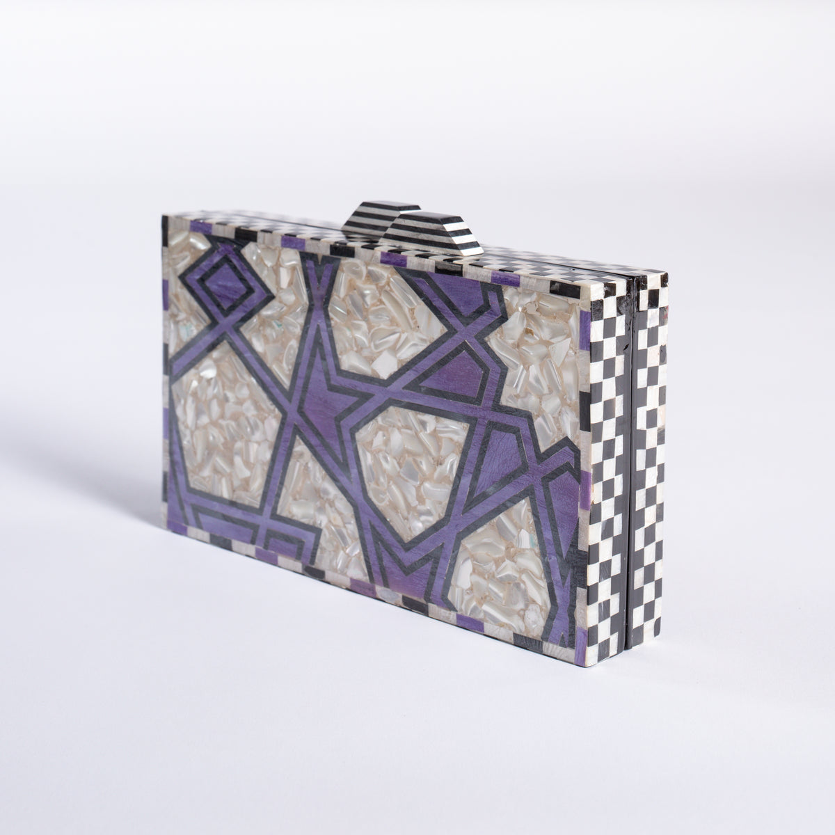 Mother of Pearl Clutch - Purple Geometric