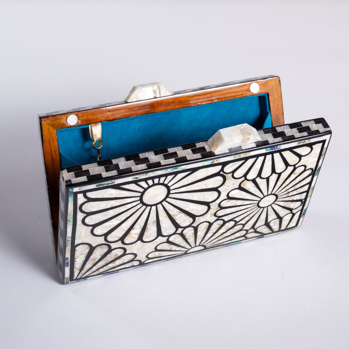 Mother of Pearl Clutch - Black & White Floral