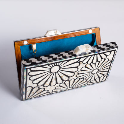 Mother of Pearl Clutch - Black & White Floral