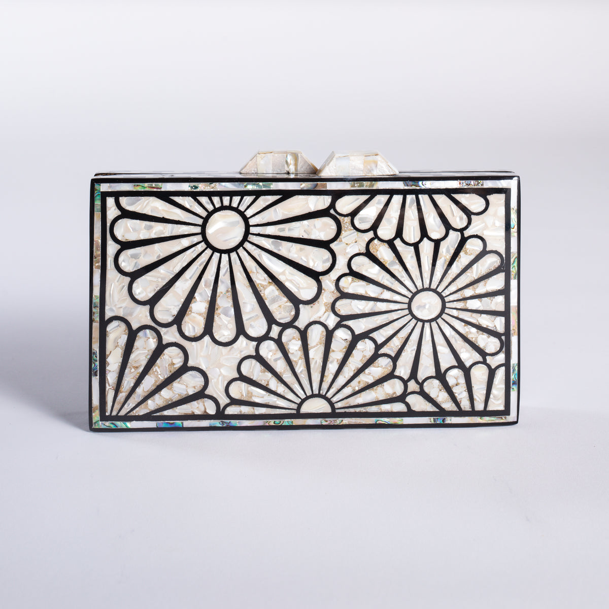 Mother of Pearl Clutch - Black & White Floral
