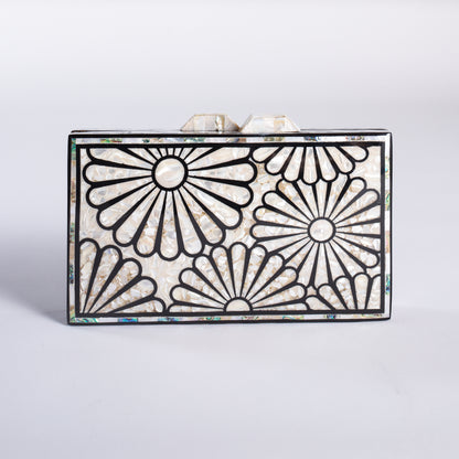 Mother of Pearl Clutch - Black & White Floral