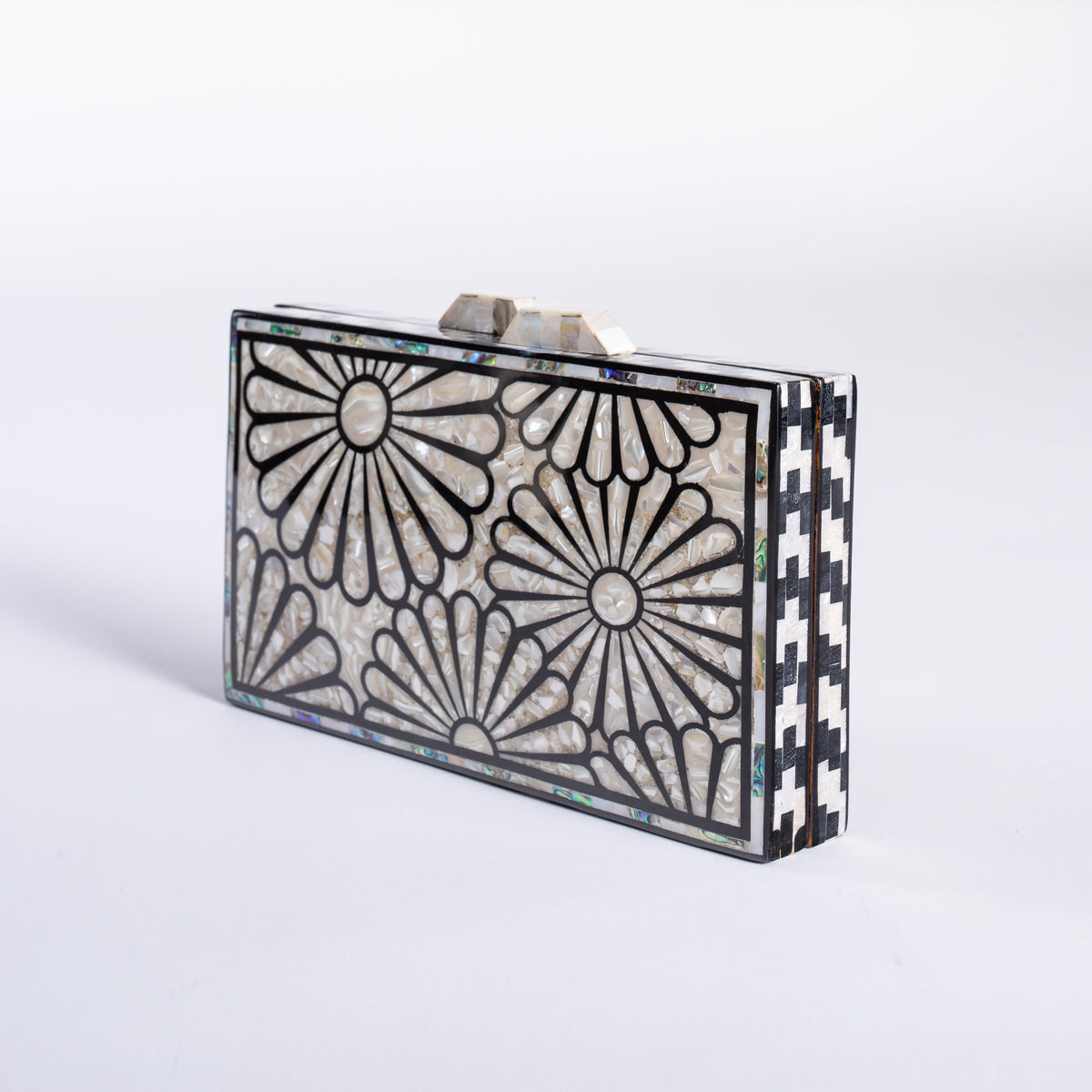 Mother of Pearl Clutch - Black & White Floral