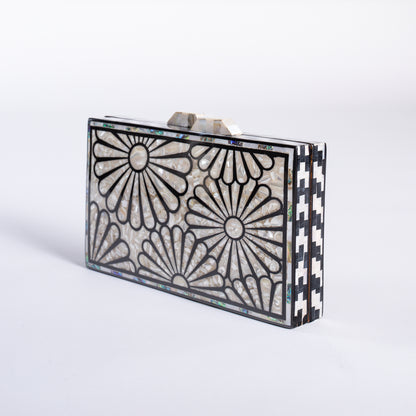 Mother of Pearl Clutch - Black & White Floral