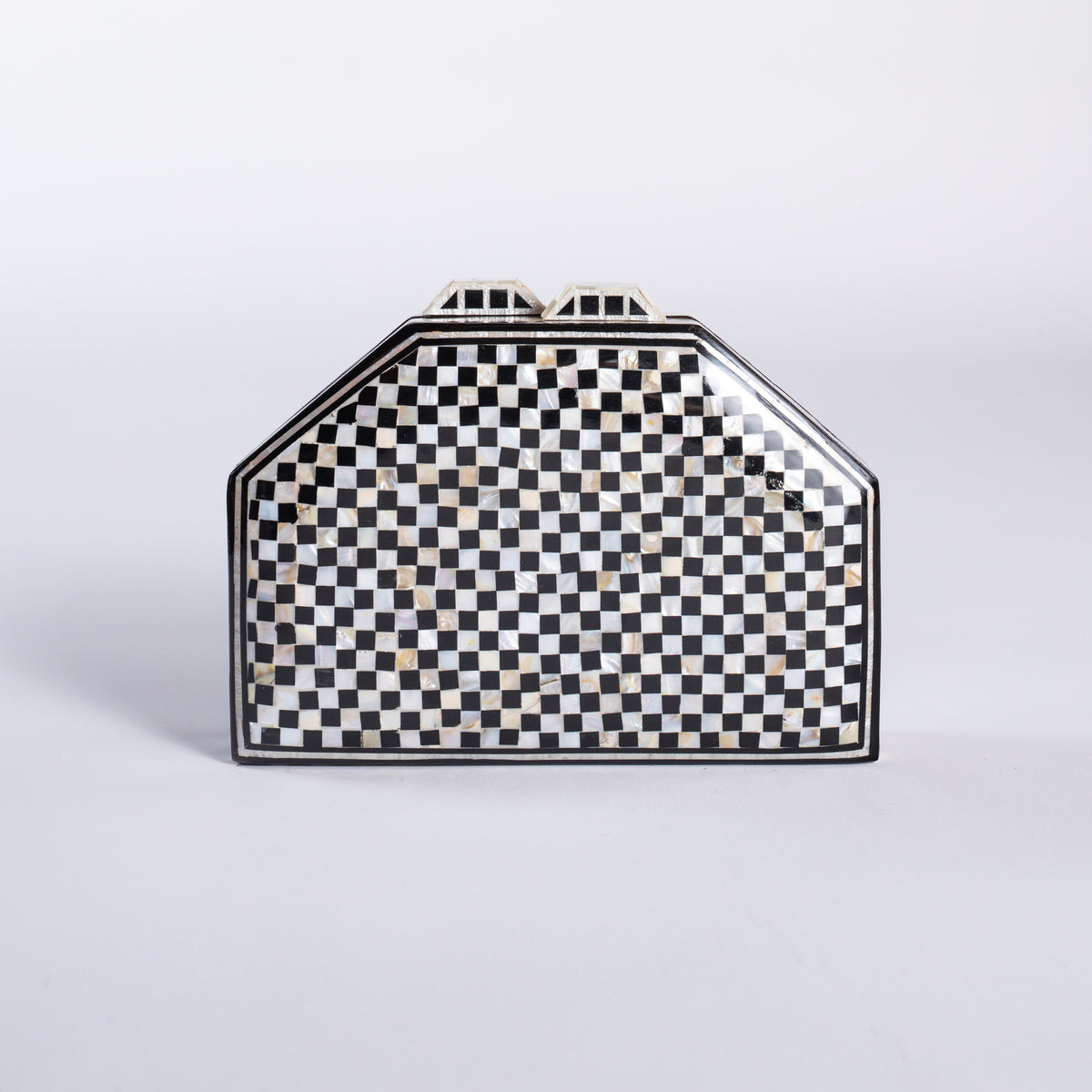Mother of Pearl Clutch - Black & White Check