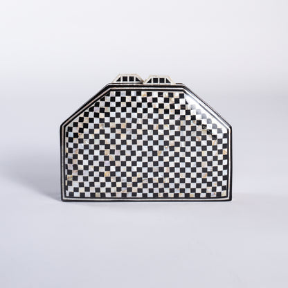 Mother of Pearl Clutch - Black & White Check