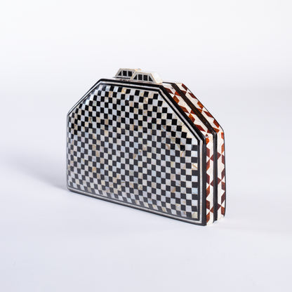 Mother of Pearl Clutch - Black & White Check