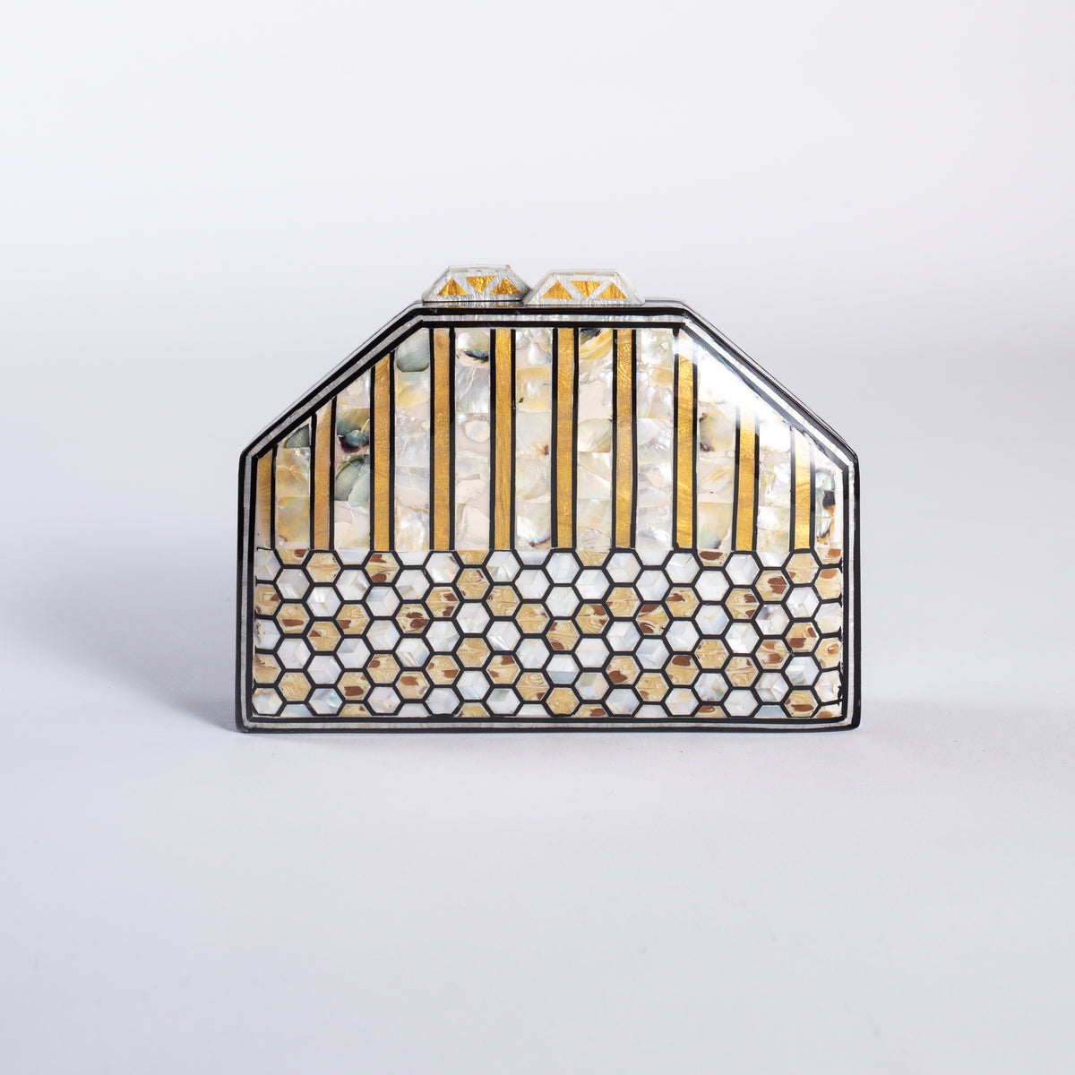 Mother of Pearl Clutch -  Gold Geometric