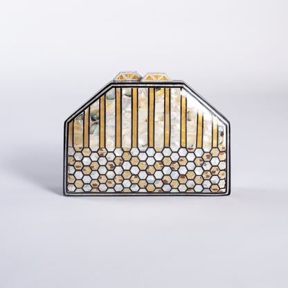 Mother of Pearl Clutch -  Gold Geometric