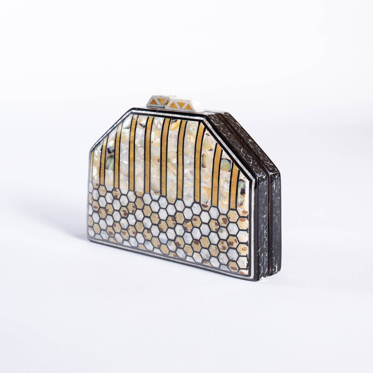 Mother of Pearl Clutch -  Gold Geometric