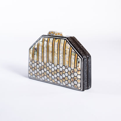 Mother of Pearl Clutch -  Gold Geometric
