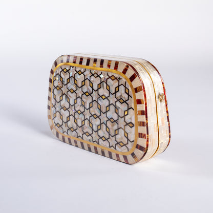Mother of Pearl Clutch - Ivory Geometric