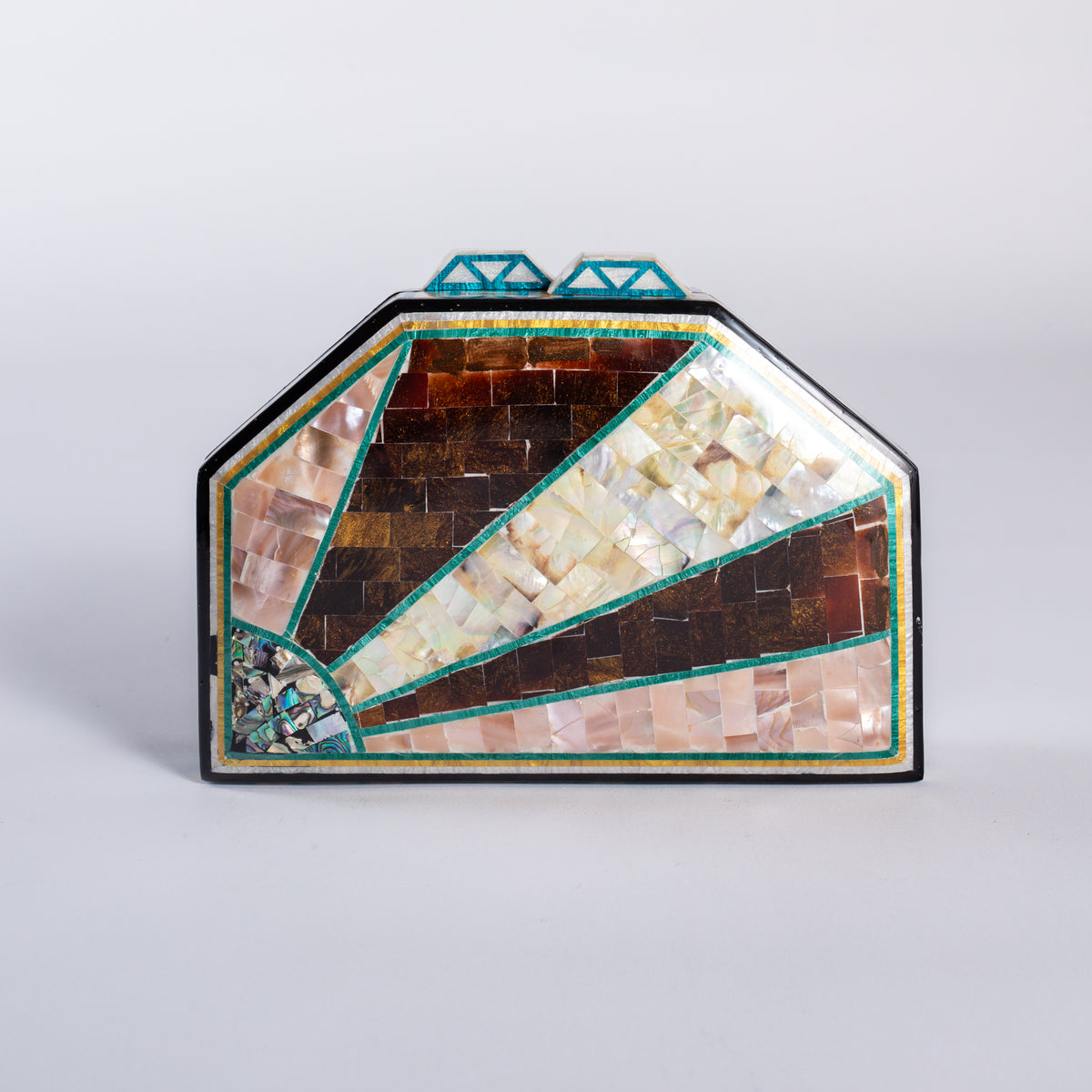 Mother of Pearl Clutch - Teal Geometric
