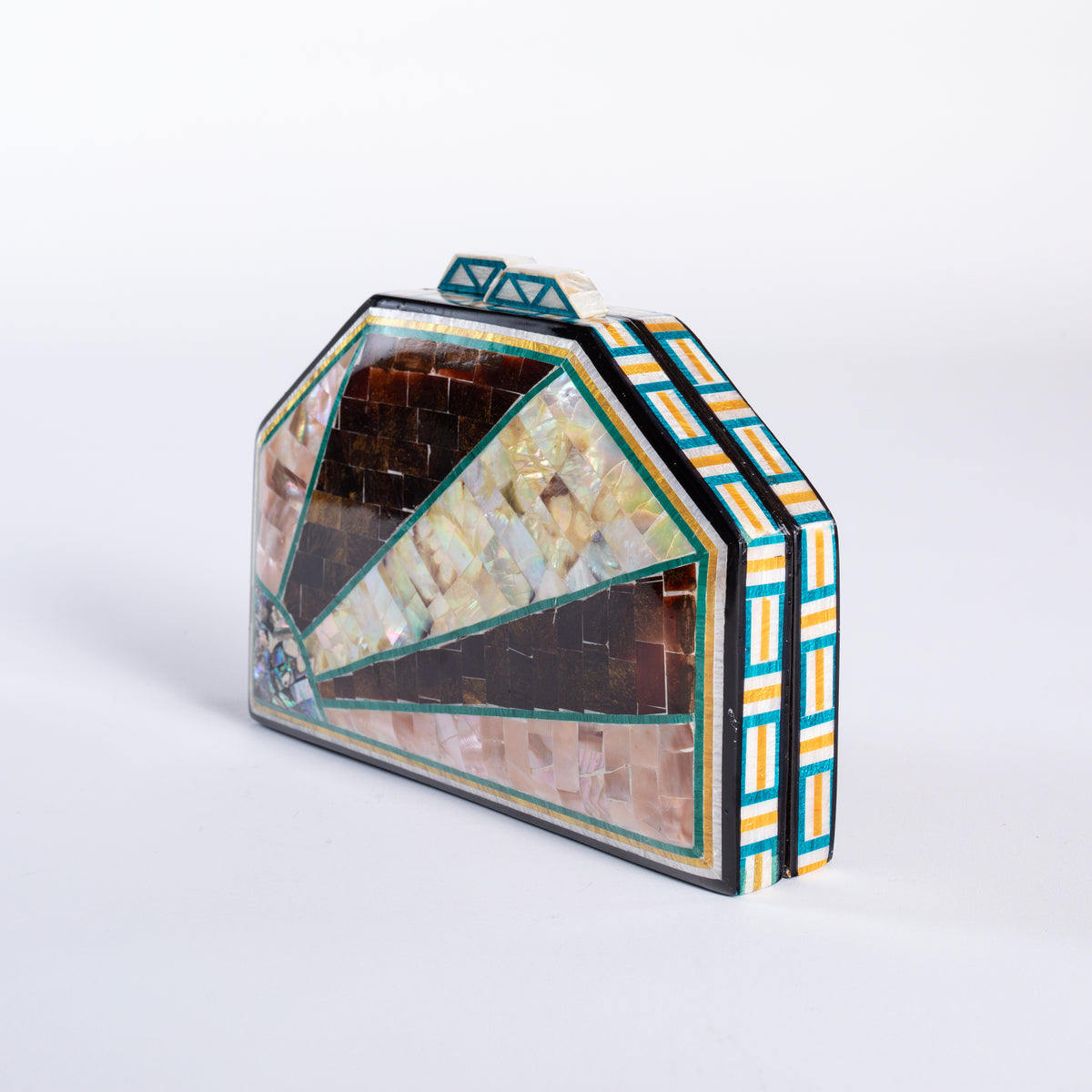 Mother of Pearl Clutch - Teal Geometric
