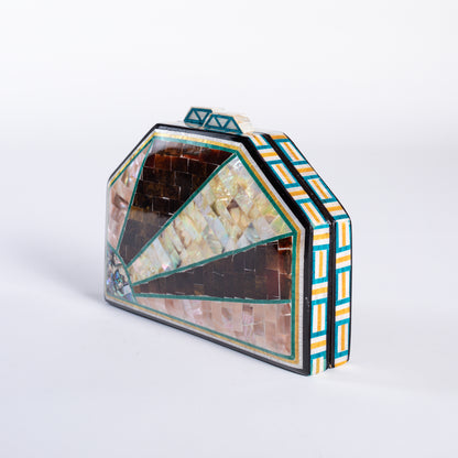 Mother of Pearl Clutch - Teal Geometric