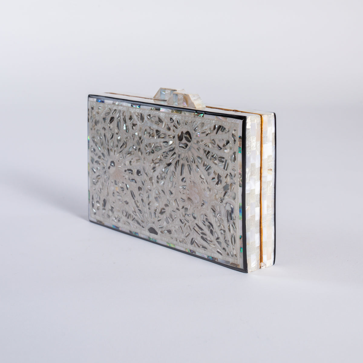 Mother of Pearl Clutch - Silver Floral